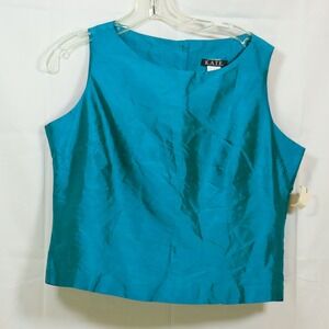 K.A.T.E. Sleeveless Silk Top Large Teal Womens Vintage Retro Button Back Blouse